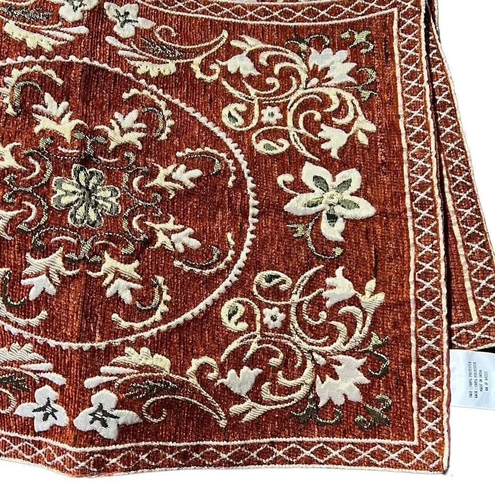 Rust White Floral Embroidery Polyblend Set of 6 Dining Placemats 17.5x12